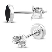 Black Onyx Round Sterling Silver Stud Earrings, e440st